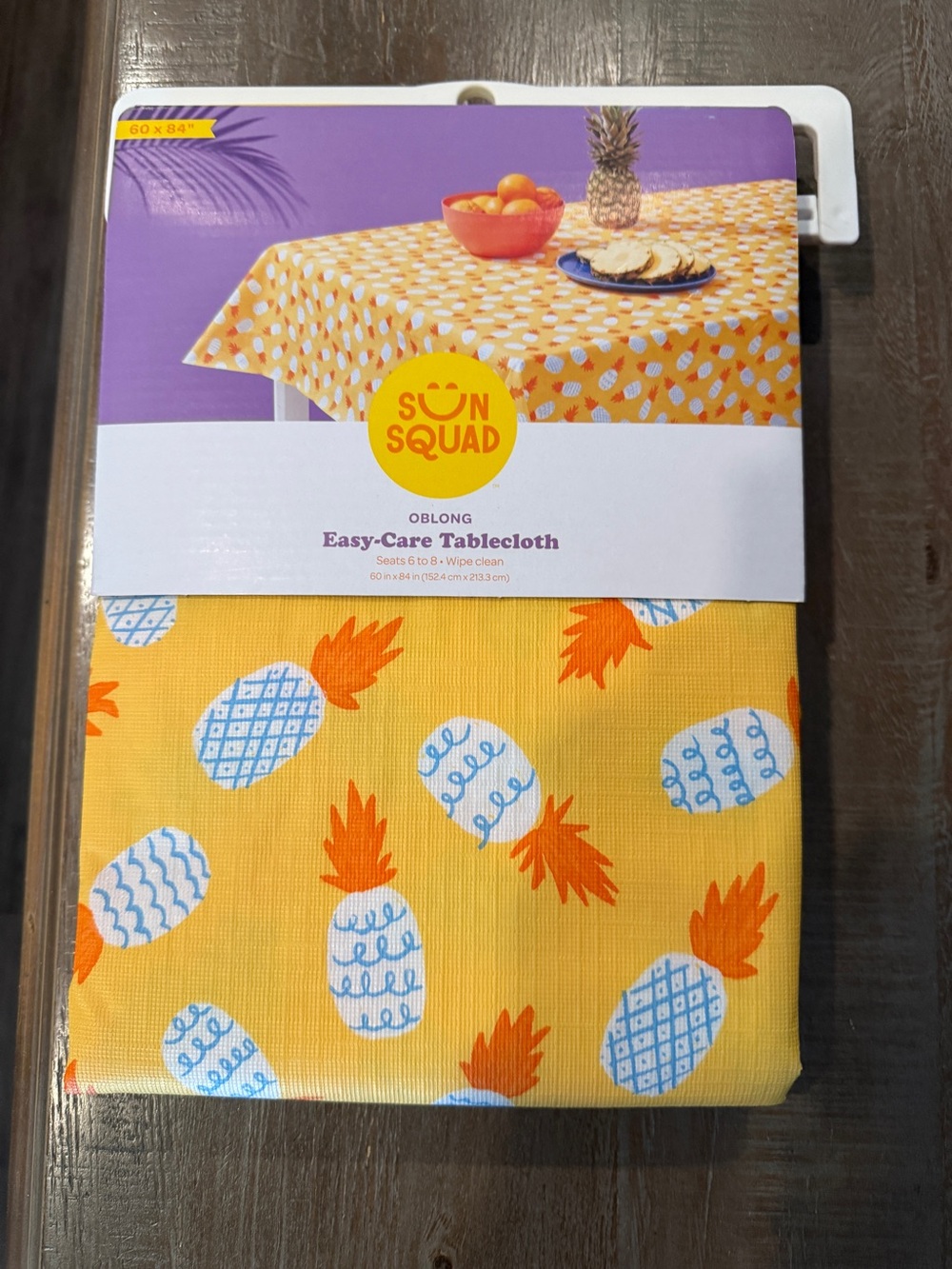 Sun Squad Yellow Pineapple Print Easy-Care Tablecloth 60x84in
